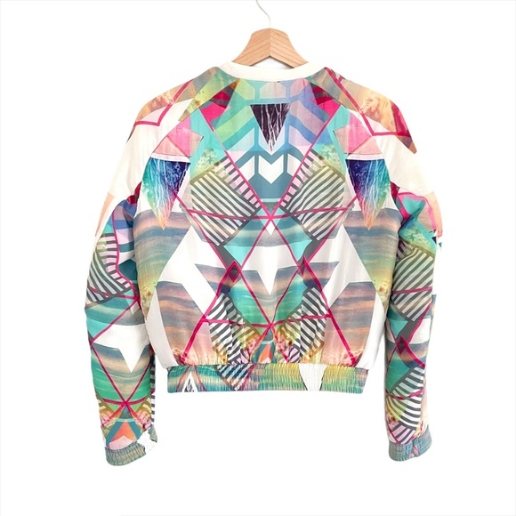 Maje Silk Bomber Jacket Multicolor Abstract Print Size 36 XS - Small - Picture 2 of 16